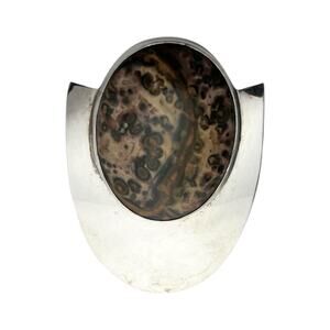 Sterling Silver .925 & Turritella Agate Navajo-Style Pendant, Signed Mathews